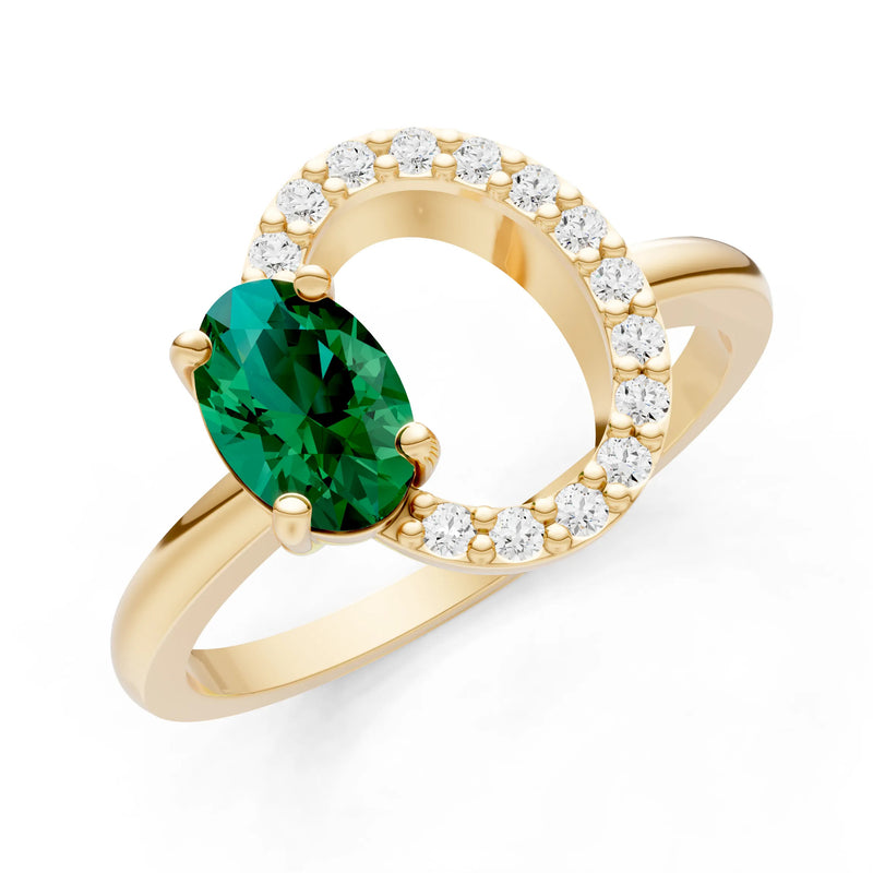Circle Diamond Ring with Oval Cut Gemstone