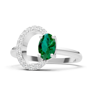 Circle Diamond Ring with Oval Cut Gemstone