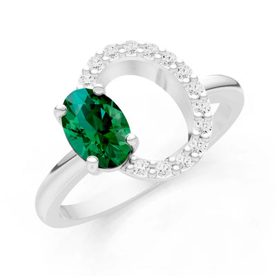 Circle Diamond Ring with Oval Cut Gemstone