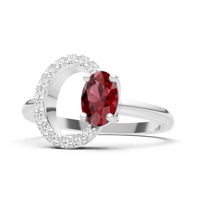 Garnet Circle Diamond Ring with Oval Gemstone