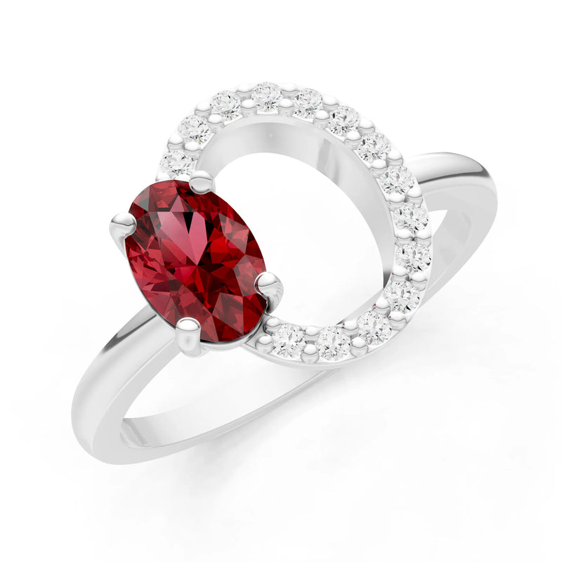 Garnet Circle Diamond Ring with Oval Gemstone