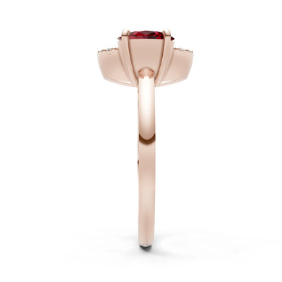 Garnet Circle Diamond Ring with Oval Gemstone