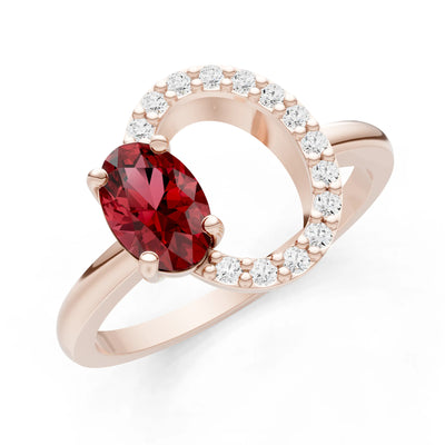 Garnet Circle Diamond Ring with Oval Gemstone