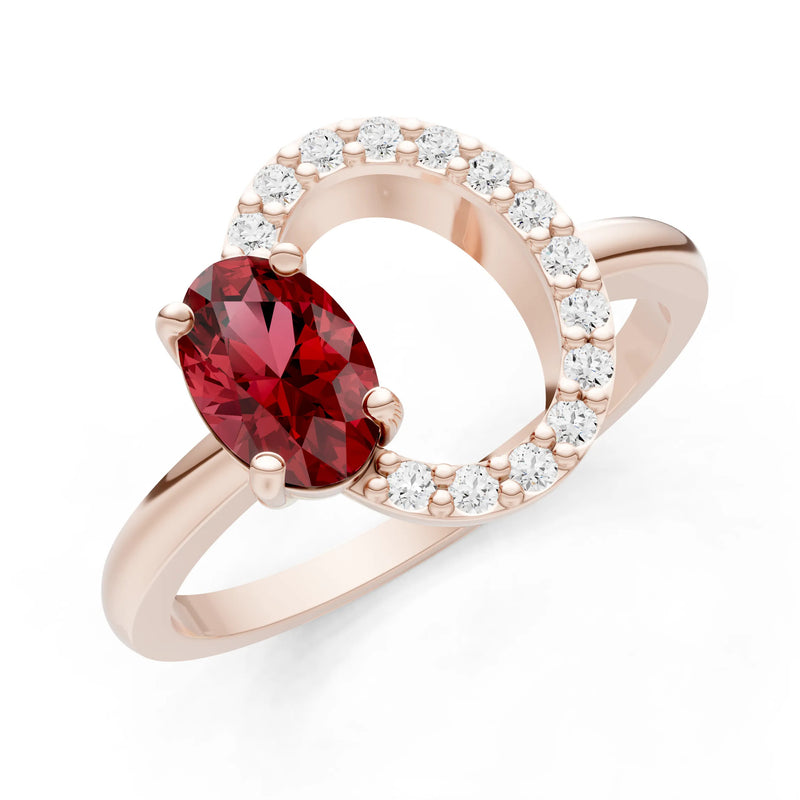 Garnet Circle Diamond Ring with Oval Gemstone