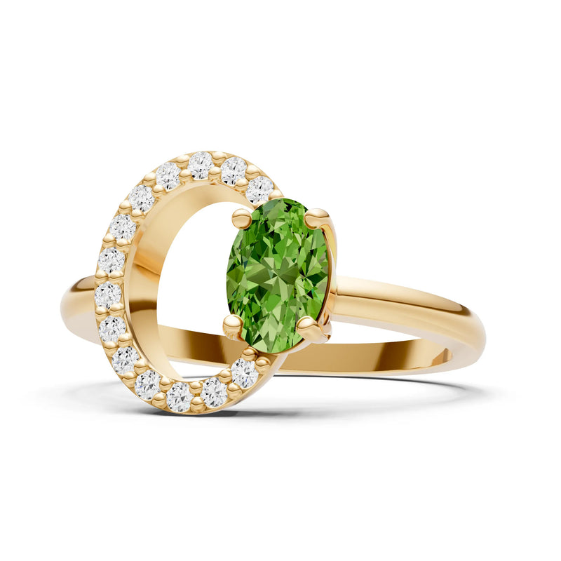 Peridot Circle Diamond Ring with Oval Gemstone