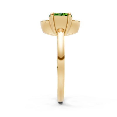 Peridot Circle Diamond Ring with Oval Gemstone