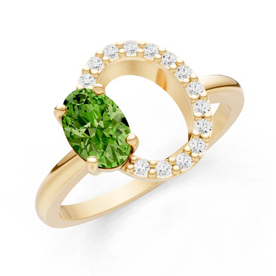 Peridot Circle Diamond Ring with Oval Gemstone