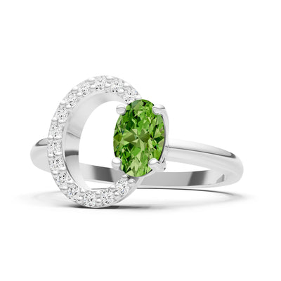 Peridot Circle Diamond Ring with Oval Gemstone