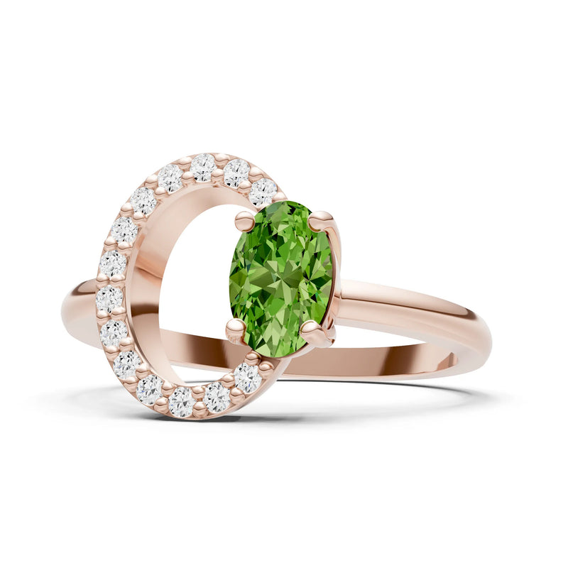 Peridot Circle Diamond Ring with Oval Gemstone