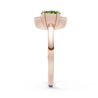 Peridot Circle Diamond Ring with Oval Gemstone