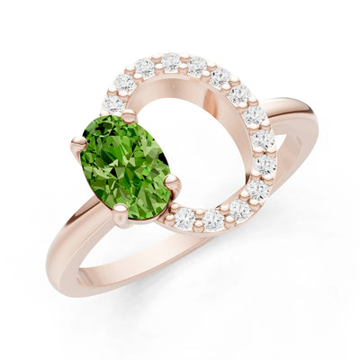 Peridot Circle Diamond Ring with Oval Gemstone