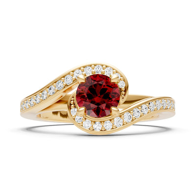 Garnet Swirl Round Gemstone Ring