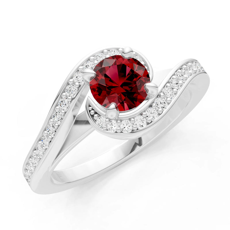 Garnet Swirl Round Gemstone Ring