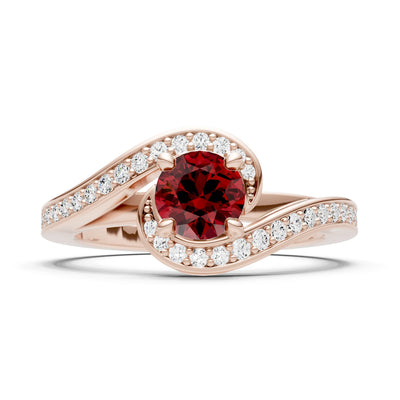 Garnet Swirl Round Gemstone Ring