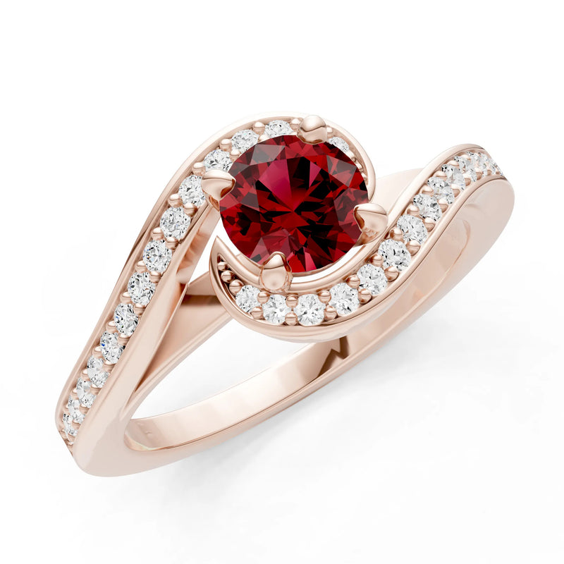 Garnet Swirl Round Gemstone Ring