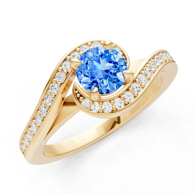 Swiss Blue Topaz Swirl Round Gemstone Ring
