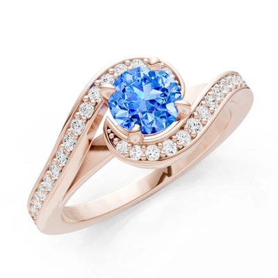 Swiss Blue Topaz Swirl Round Gemstone Ring