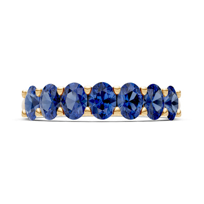 Blue Sapphire 7 Stone Alternating Oval Gemstone Ring