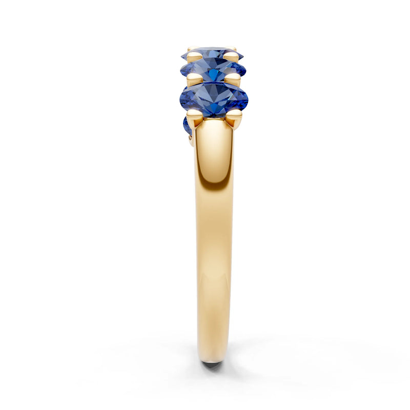 Blue Sapphire 7 Stone Alternating Oval Gemstone Ring
