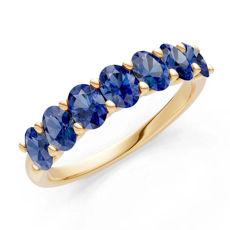 Blue Sapphire 7 Stone Alternating Oval Gemstone Ring