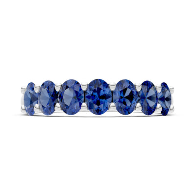 Blue Sapphire 7 Stone Alternating Oval Gemstone Ring