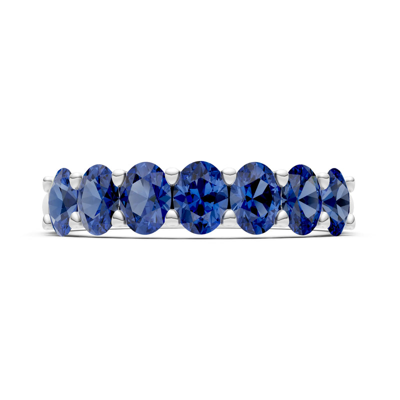 Blue Sapphire 7 Stone Alternating Oval Gemstone Ring
