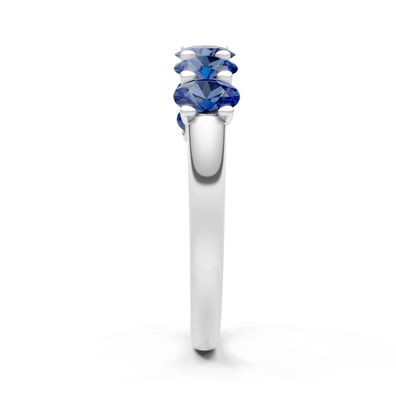 Blue Sapphire 7 Stone Alternating Oval Gemstone Ring