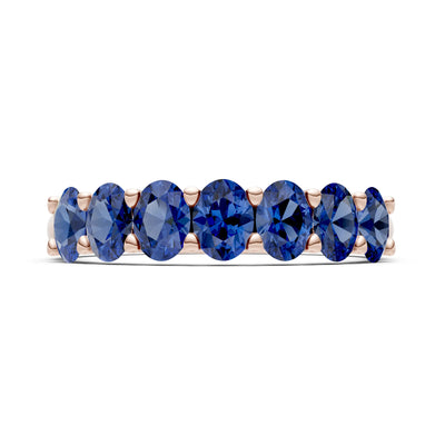 Blue Sapphire 7 Stone Alternating Oval Gemstone Ring