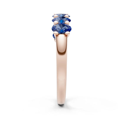 Blue Sapphire 7 Stone Alternating Oval Gemstone Ring