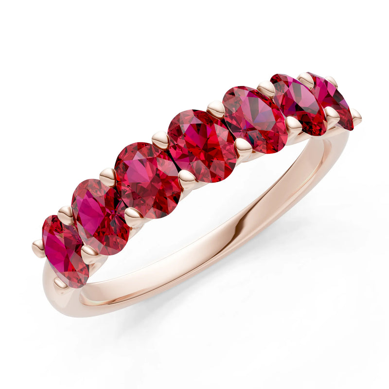 Ruby 7 Stone Alternating Oval Gemstone Ring
