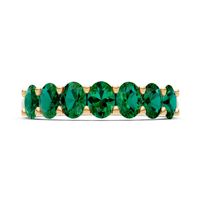 Emerald 7 Stone Alternating Oval Gemstone Ring