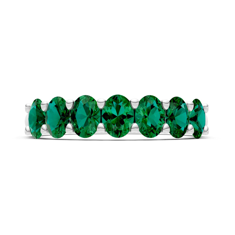 Emerald 7 Stone Alternating Oval Gemstone Ring