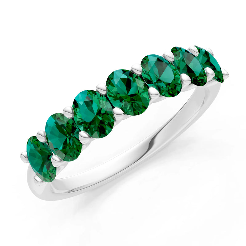 Emerald 7 Stone Alternating Oval Gemstone Ring