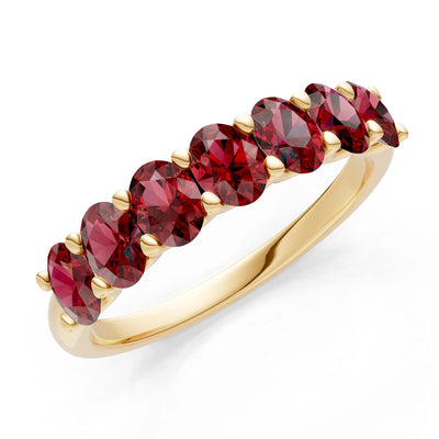 Garnet 7 Stone Alternating Oval Gemstone Ring