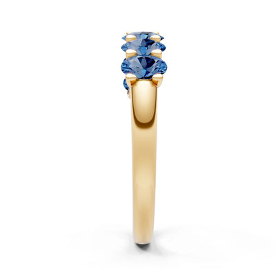 London Blue Topaz 7 Stone Alternating Oval Gemstone Ring