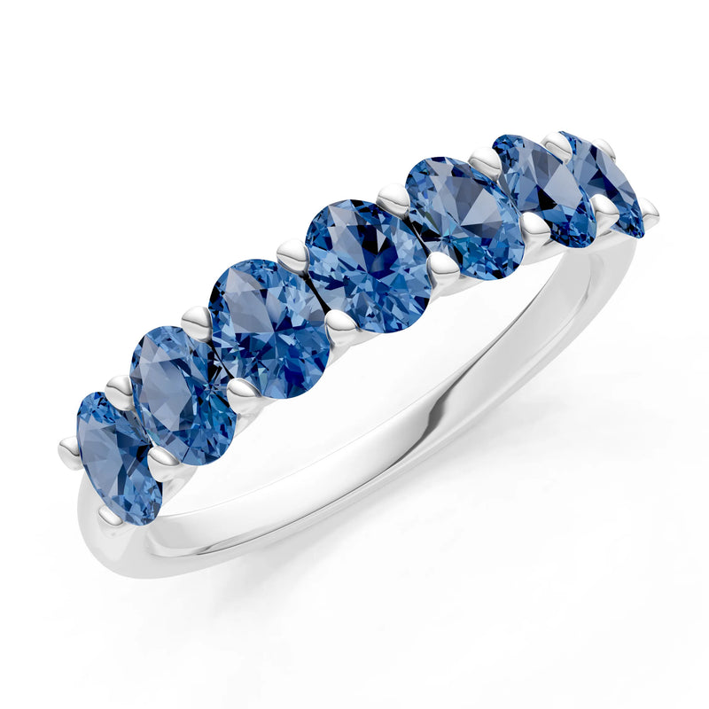 London Blue Topaz 7 Stone Alternating Oval Gemstone Ring