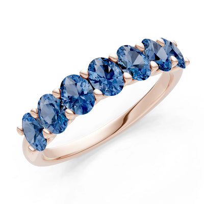 London Blue Topaz 7 Stone Alternating Oval Gemstone Ring