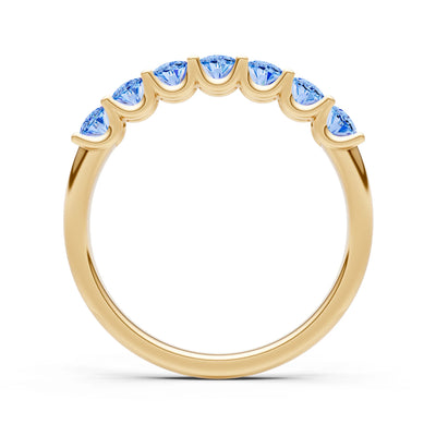 Swiss Blue Topaz 7 Stone Alternating Oval Gemstone Ring