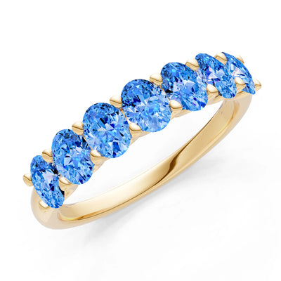 Swiss Blue Topaz 7 Stone Alternating Oval Gemstone Ring