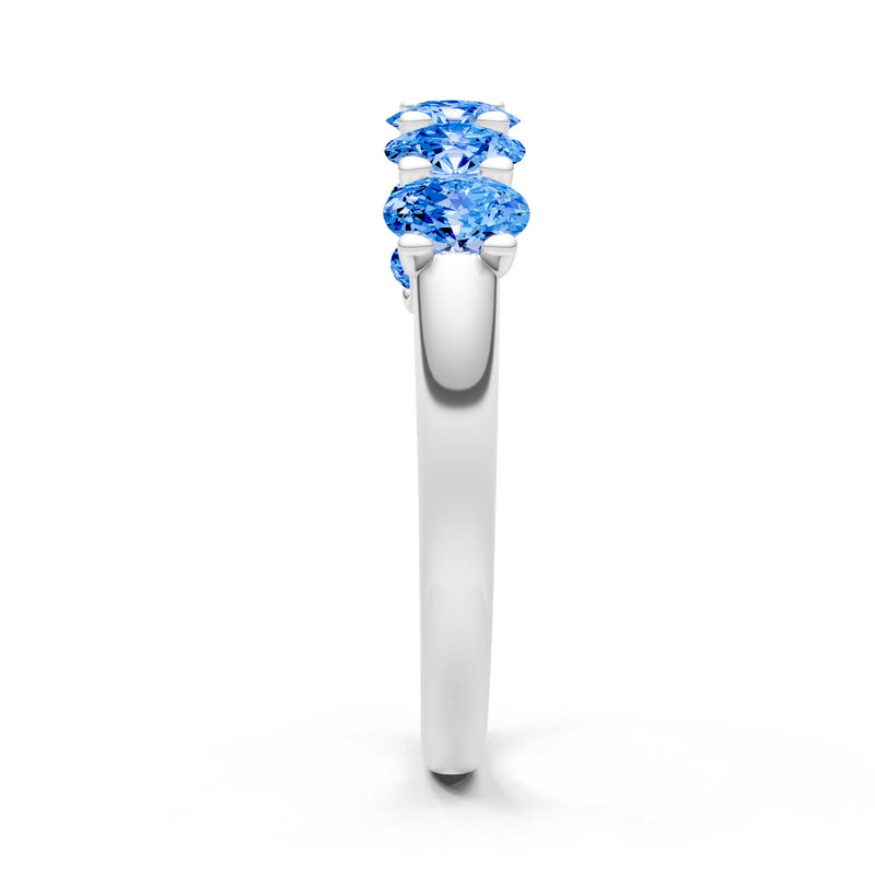 Swiss Blue Topaz 7 Stone Alternating Oval Gemstone Ring