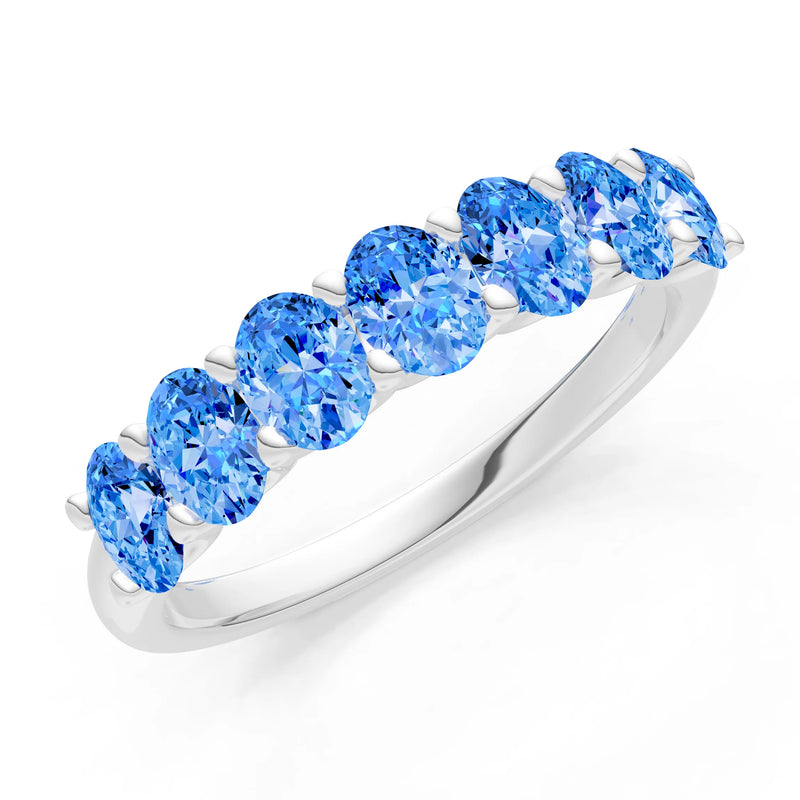Swiss Blue Topaz 7 Stone Alternating Oval Gemstone Ring