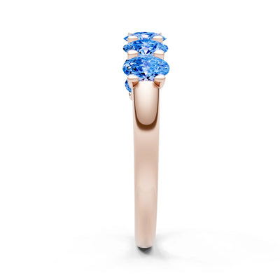 Swiss Blue Topaz 7 Stone Alternating Oval Gemstone Ring