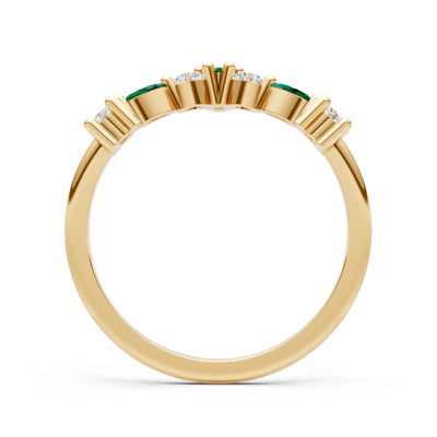 Round and Marquise Lab Grown Diamonds Chevron Wedding Gold Ring
