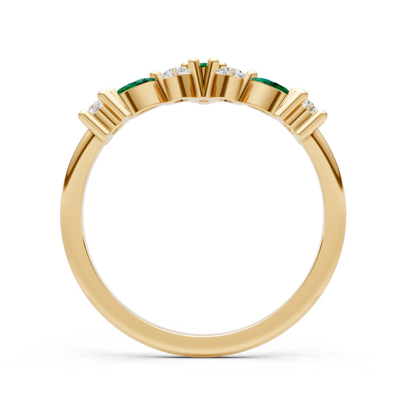 Round and Marquise Lab Grown Diamonds Chevron Wedding Gold Ring
