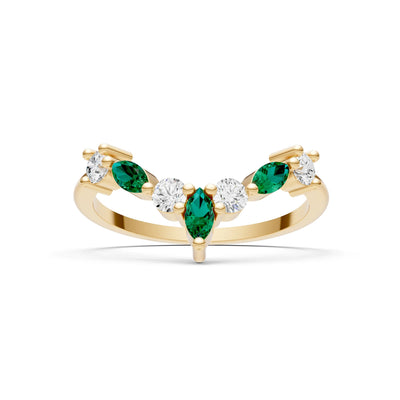 Round and Marquise Lab Grown Diamonds Chevron Wedding Gold Ring
