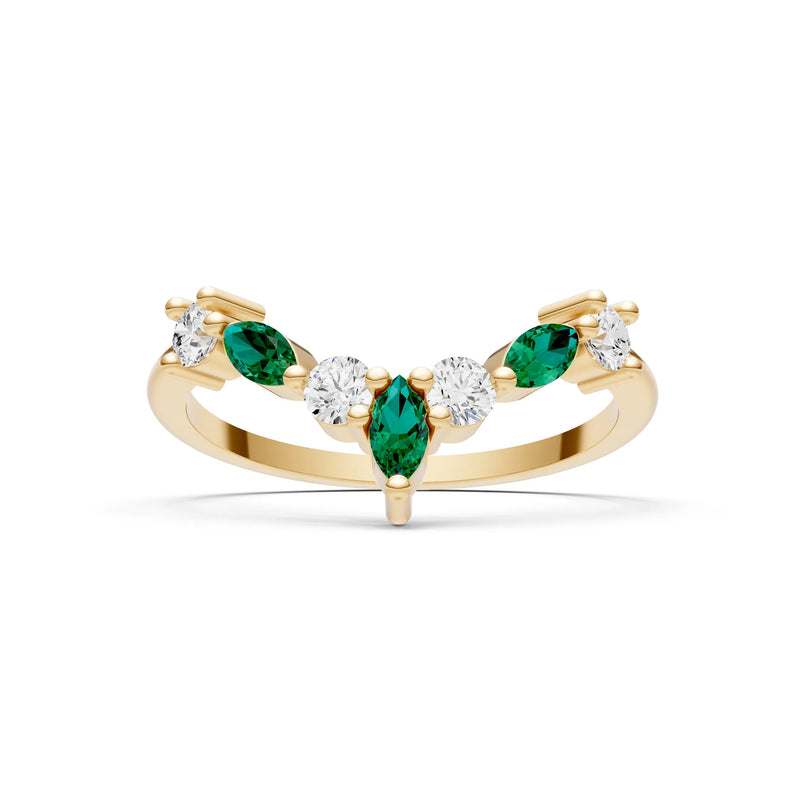 Round and Marquise Lab Grown Diamonds Chevron Wedding Gold Ring