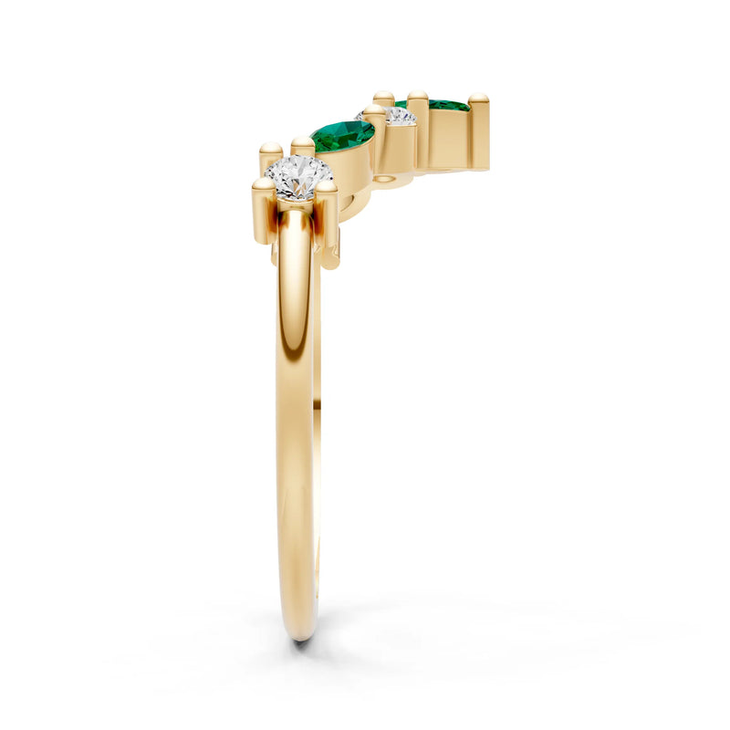 Round and Marquise Lab Grown Diamonds Chevron Wedding Gold Ring