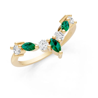 Emerald Round and  Marquise Chevron Wedding Ring