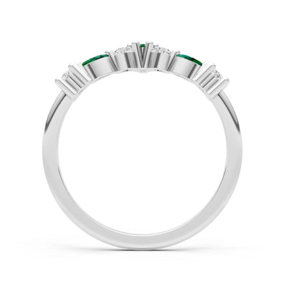 Round and Marquise Lab Grown Diamonds Chevron Wedding Gold Ring