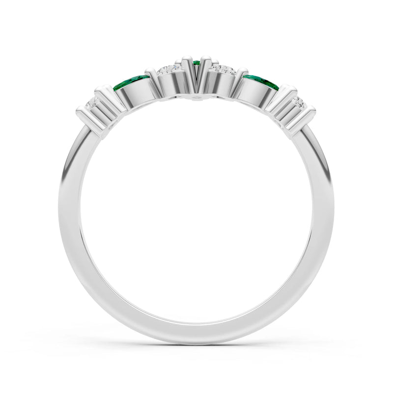 Round and Marquise Lab Grown Diamonds Chevron Wedding Gold Ring
